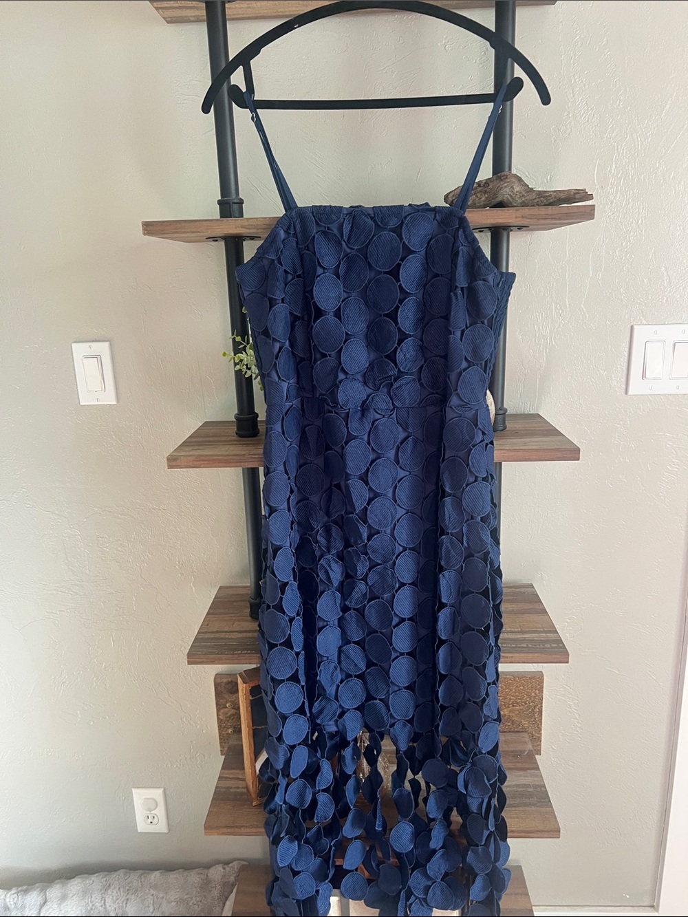 CUPSHE Navy Blue Circle Applique Fringe Slip Dress